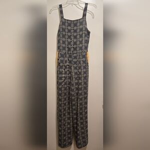 Monteau Black-and-White Plaid Wide-Leg Jumpsuit